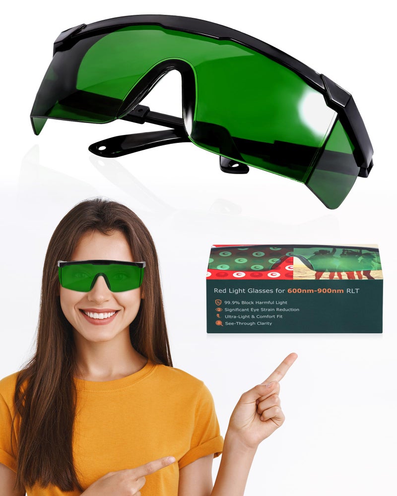 LIGHTMEUP Red Light Therapy Glasses Eye Protection for Infrared LED Sessions Deep Green Goggles with 2002000nm Harmful Wavelength Blocking Maintain Visibility FullCoverage Adjustable Leg