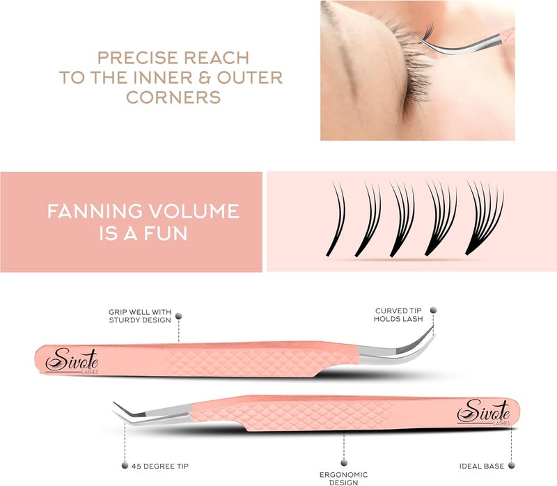 SIVOTE Lash Tweezers for Eyelash Extensions, Pack of 5 Peach – Lash Extension Tweezers Set with Diamond Grip, Precision Fiber Tip for Volume Eyelash Extensions - Image 3