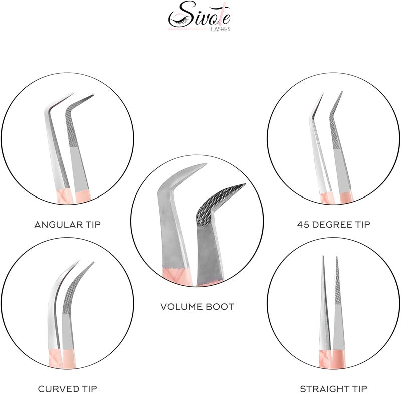 SIVOTE Lash Tweezers for Eyelash Extensions, Pack of 5 Peach – Lash Extension Tweezers Set with Diamond Grip, Precision Fiber Tip for Volume Eyelash Extensions - Image 5