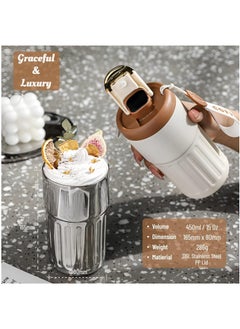 Arabest Travel Mug With Temperature Display, Portable Coffee Cups, Summer WinterDrinkware, 316 Stainless Steel Vacuum Coffee Cup, Leakproof Tumbler Thermal Mug, Beige  - Image 5