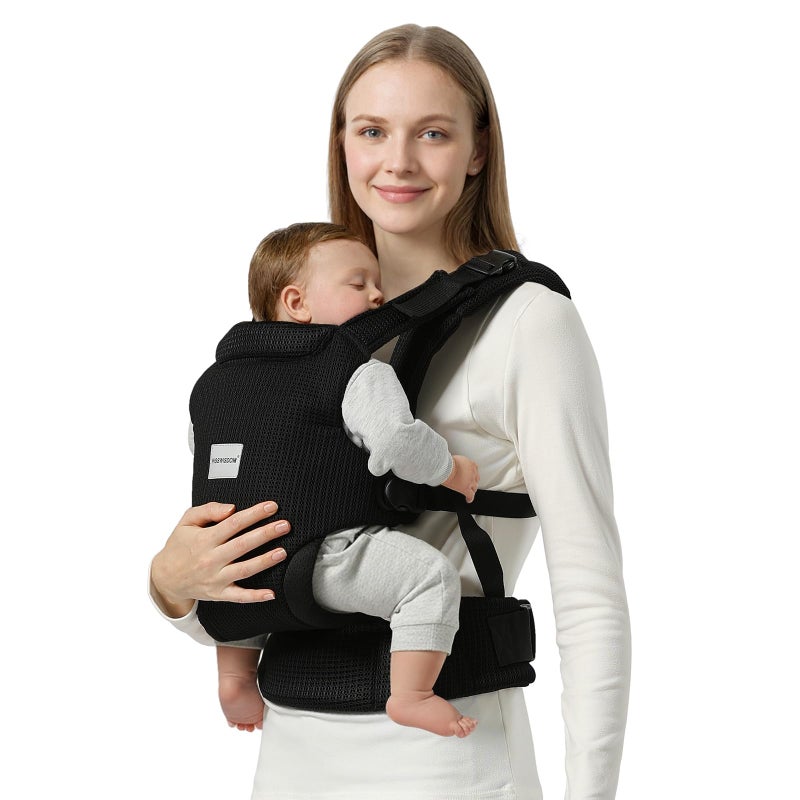 MISSWISDOM Baby Carrier Newborn to Toddler, Easy Adjustable Toddler Carrier for 7-30lbs, Baby Holder Wrap Carrier, Breathable Mesh Fabric Infant Kangaroo Hip Carriers with Lumbar Support, Black - Image 1