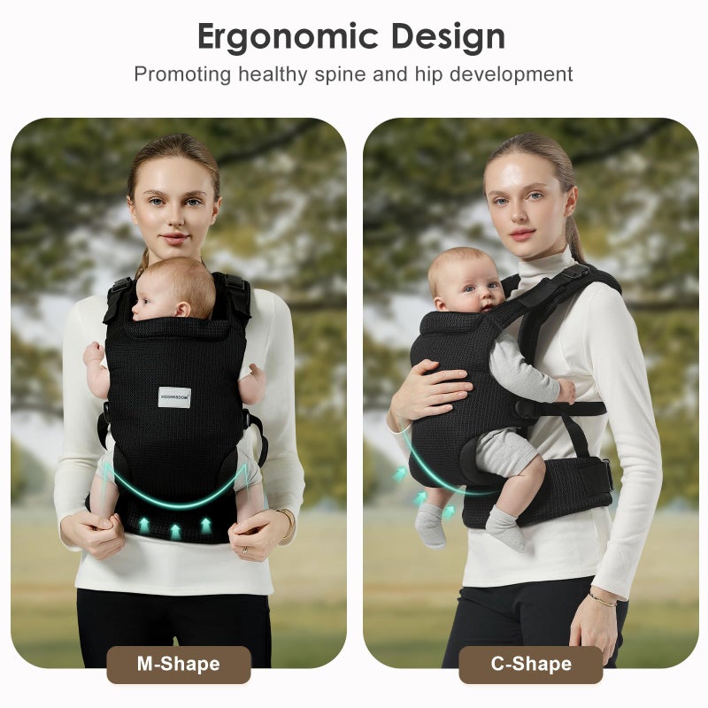 MISSWISDOM Baby Carrier Newborn to Toddler, Easy Adjustable Toddler Carrier for 7-30lbs, Baby Holder Wrap Carrier, Breathable Mesh Fabric Infant Kangaroo Hip Carriers with Lumbar Support, Black - Image 4
