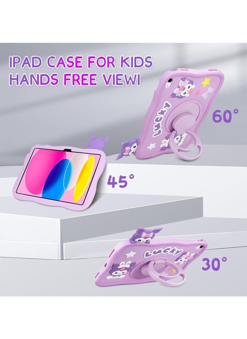 General - Case for iPad 10th Generation with Screen Protector, Cute Purple Case with 360° Rotatable Stand Full Body Case - Image 1
