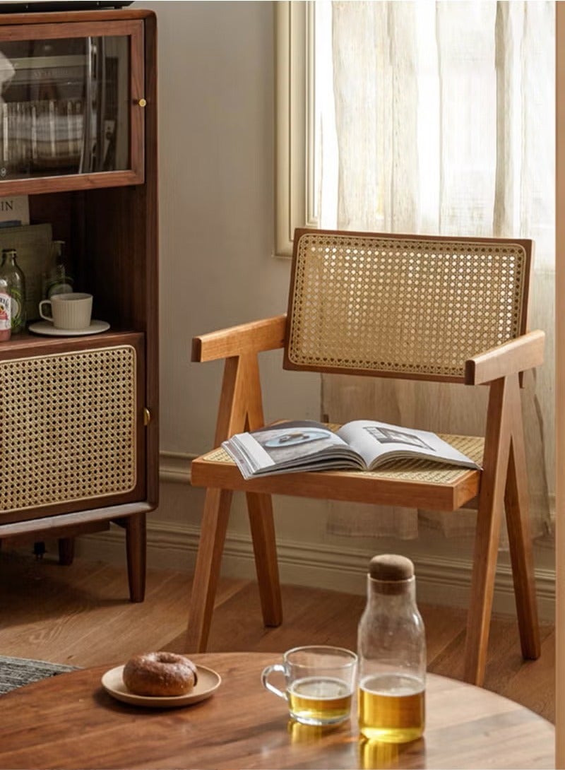 شو وو كرسي عتيق، كرسي شانديغار بمقعد ومسند ظهر من الخيزران لغرفة الطعام، غرفة المعيشة، المكتب المنزلي، المقهى. - Image 1