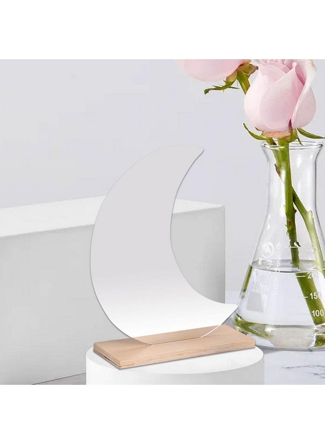 بيوينتي مرآة غير منتظمة الشكل من الأكريليك بدون إطار بديكور جمالي غير تقليدي ومرآة مموجة لطيفة على شكل قمر مع حامل خشبي لطاولة المكتب وغرفة المعيشة وغرفة النوم وديكور المنزل - Image 2