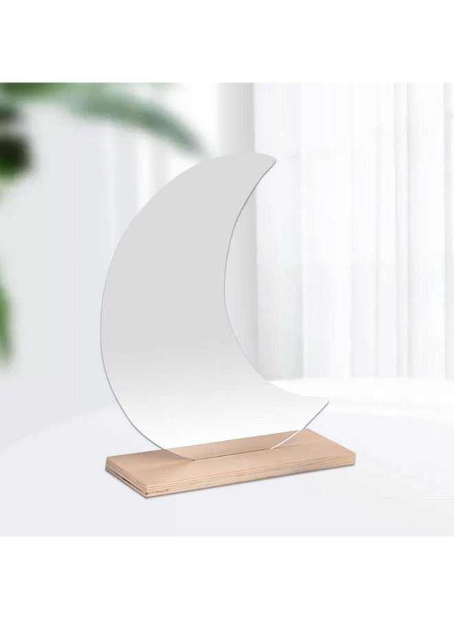 بيوينتي مرآة غير منتظمة الشكل من الأكريليك بدون إطار بديكور جمالي غير تقليدي ومرآة مموجة لطيفة على شكل قمر مع حامل خشبي لطاولة المكتب وغرفة المعيشة وغرفة النوم وديكور المنزل - Image 3