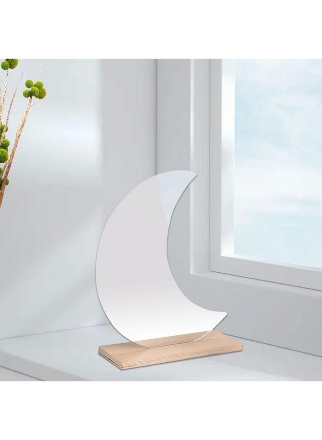 بيوينتي مرآة غير منتظمة الشكل من الأكريليك بدون إطار بديكور جمالي غير تقليدي ومرآة مموجة لطيفة على شكل قمر مع حامل خشبي لطاولة المكتب وغرفة المعيشة وغرفة النوم وديكور المنزل - Image 4