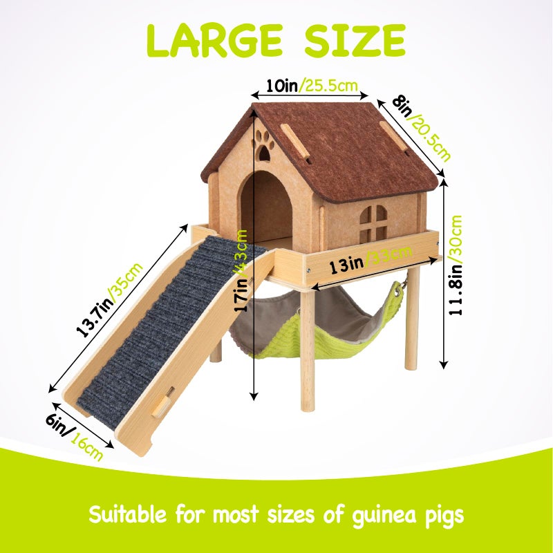 BESNEW 3 in 1 Enlarged Guinea Pig Hammock,Wooden Guinea Pig Hideout with House & Platform & Stairs Small Animal Toys for Hiding Sleeping Activities - Image 4