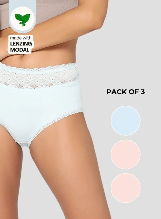 الملكة الحميمة مجموعة عافية طوال اليوم - سراويل داخلية نسائية من مودال باي هيبستر - وردي وأزرق (عبوة من 3 قطع)