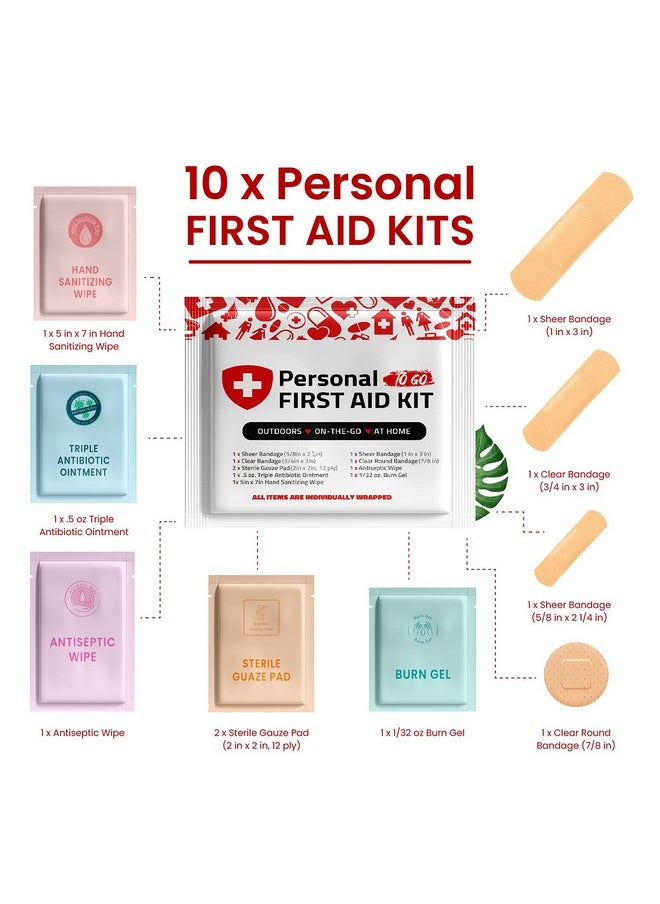 pH Advantage Portable Travel Size First Aid Kit 10 Pack | Perfect For Home, Office, Car, School, Business, Travel, Hiking, Hunting, And Outdoors | Individually Wrapped First Aid Products (Red)  - Image 2