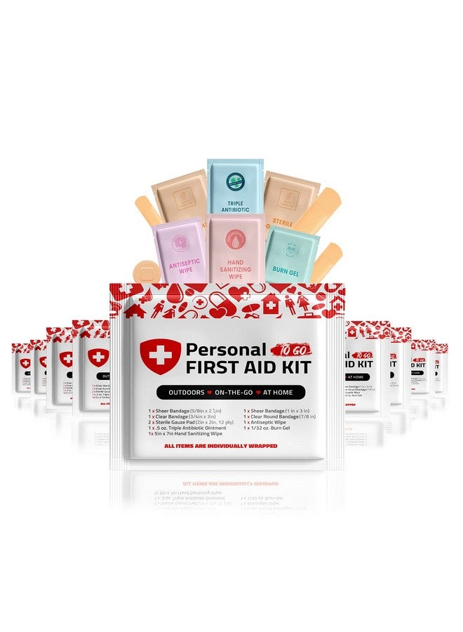Portable Travel Size First Aid Kit 10 Pack | Perfect For Home, Office, Car, School, Business, Travel, Hiking, Hunting, And Outdoors | Individually Wrapped First Aid Products (Red)