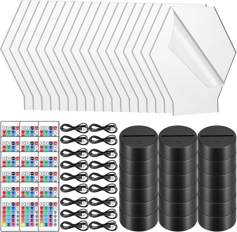 Hortsun 18 Sets 3D Night LED Light Lamp Base with 18 Pieces Blank Acrylic Sheet 16 Colors LED Light Display Base with Remote Control and USB Party Decorative Light Lamp Base for Home Shop Hexagon - Image 1