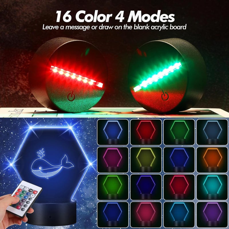 Hortsun 18 Sets 3D Night LED Light Lamp Base with 18 Pieces Blank Acrylic Sheet 16 Colors LED Light Display Base with Remote Control and USB Party Decorative Light Lamp Base for Home Shop Hexagon - Image 4