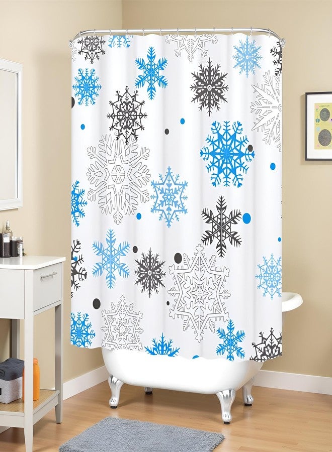 RnnJoile Winter Shower Curtain Blue Gray and White Snowflakes Bath Curtain Christmas Holiday Bathroom Decor 72x72 Inches with Hooks - Image 1