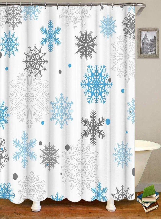 RnnJoile Winter Shower Curtain Blue Gray and White Snowflakes Bath Curtain Christmas Holiday Bathroom Decor 72x72 Inches with Hooks - Image 2