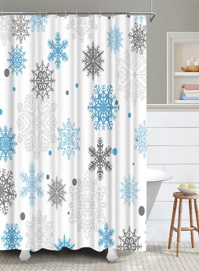 RnnJoile Winter Shower Curtain Blue Gray and White Snowflakes Bath Curtain Christmas Holiday Bathroom Decor 72x72 Inches with Hooks - Image 4