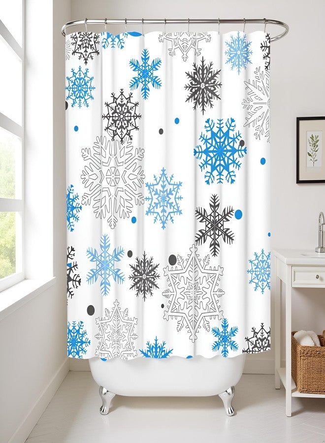 RnnJoile Winter Shower Curtain Blue Gray and White Snowflakes Bath Curtain Christmas Holiday Bathroom Decor 72x72 Inches with Hooks - Image 3