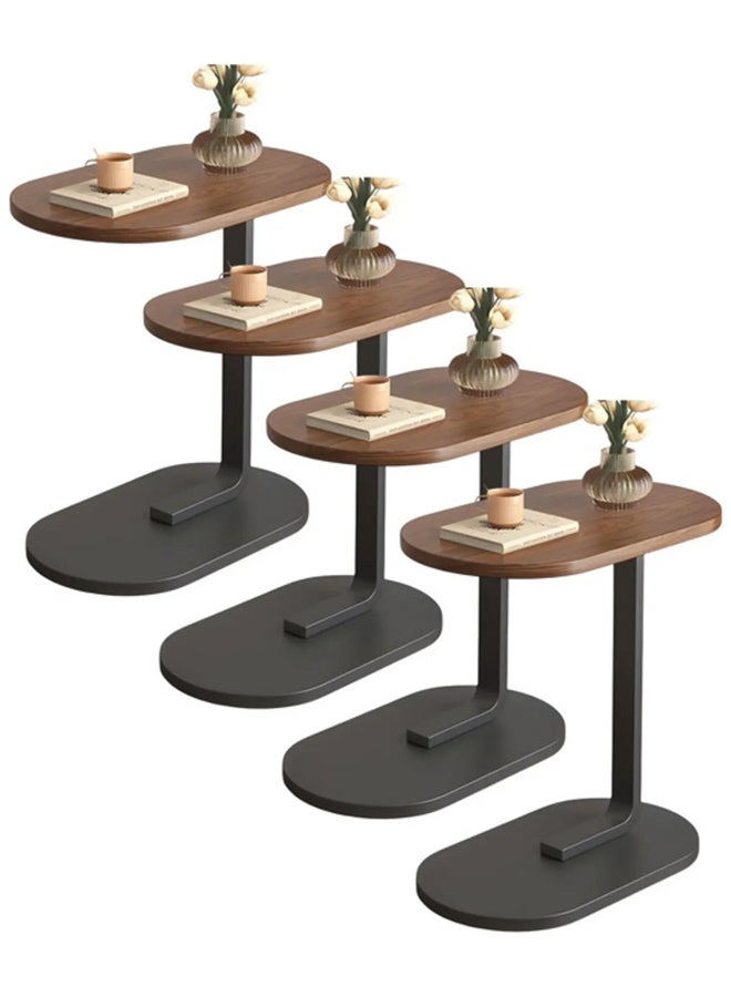 متجر ان زون طاولة قهوة عصرية | طاولة جانبية على شكل حرف C بسطح خشبي وإطار معدني أسود، 60×28×40سم (مجموعة من 4 قطع) - Image 1