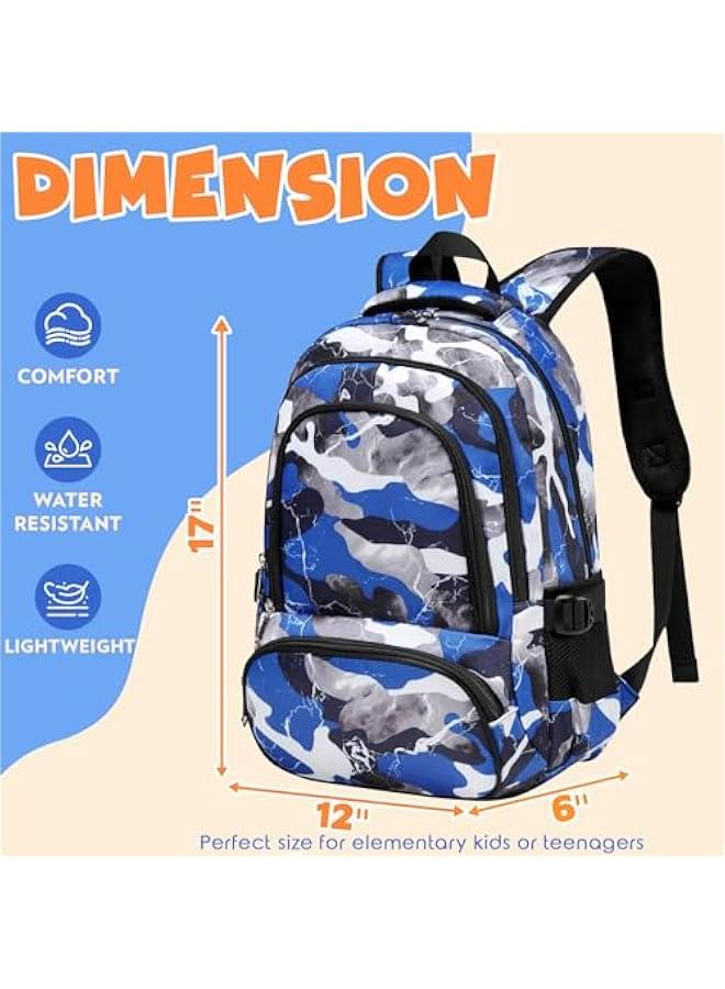 Arabest Kids Backpack for Boys Elementary Book Bags Primary Middle School Bookbags for Childs Water Resistant Back to School Gifts Son Mochila Escolares para Niños Aged 8-10 17 Inch Camo Blue  - Image 2