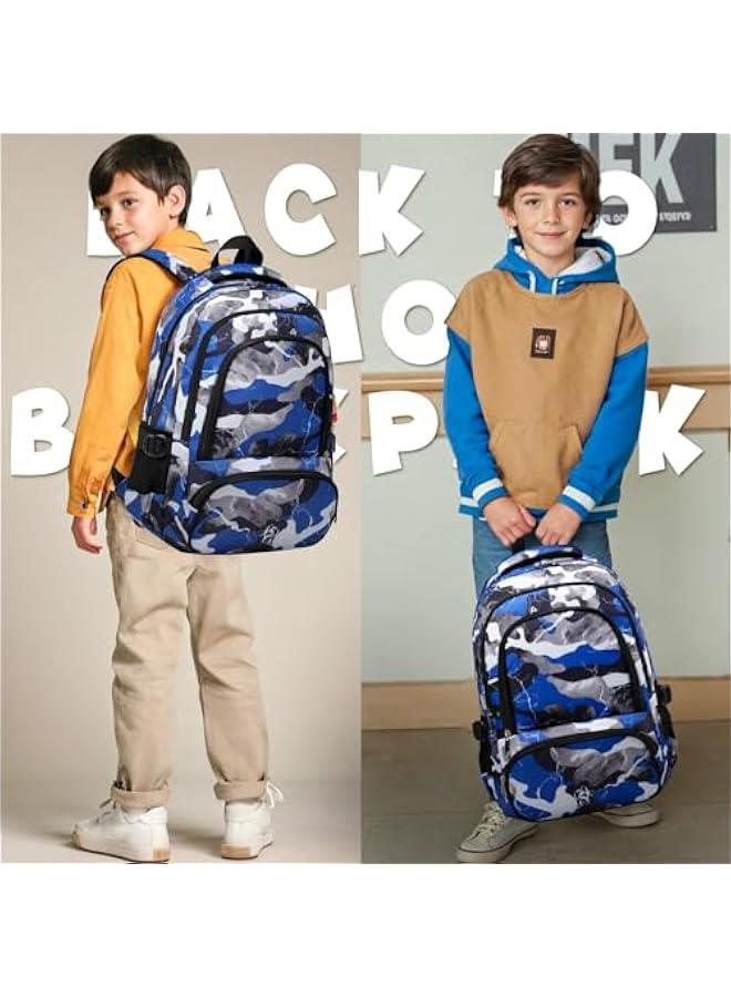 Arabest Kids Backpack for Boys Elementary Book Bags Primary Middle School Bookbags for Childs Water Resistant Back to School Gifts Son Mochila Escolares para Niños Aged 8-10 17 Inch Camo Blue  - Image 4