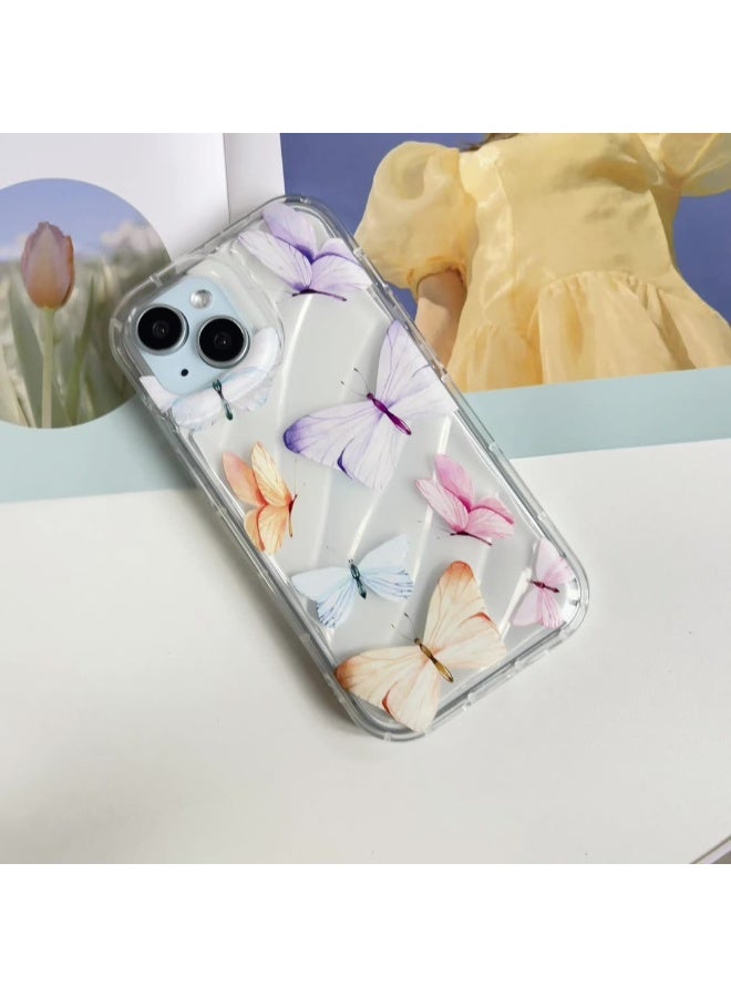 NIBEMINENT Spring Colored Butterflies Protective TPU Case Cover For iPhone 15 Plus Clear - Image 2