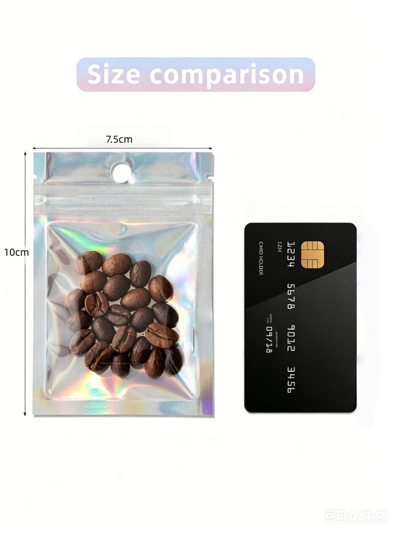 100PCS Resealable Storage Bags 10*7.5cm Small Holographic Packaging Bags for Jewelry, Snack, Food Storage, Clear Ziplock Bag with Front Window - Image 2