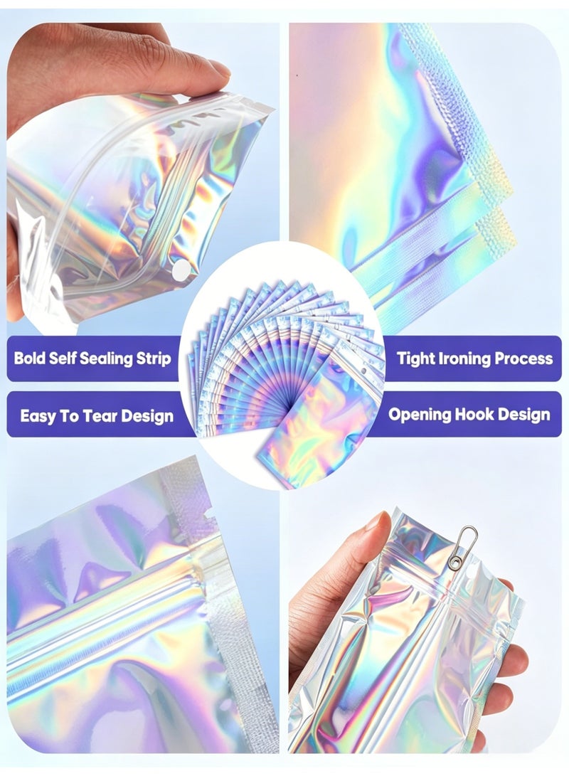 100PCS Resealable Storage Bags 10*7.5cm Small Holographic Packaging Bags for Jewelry, Snack, Food Storage, Clear Ziplock Bag with Front Window - Image 4