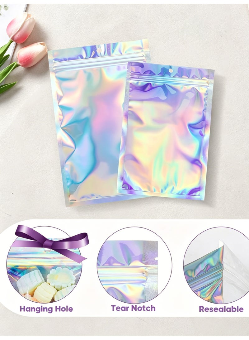 100PCS Resealable Storage Bags 10*7.5cm Small Holographic Packaging Bags for Jewelry, Snack, Food Storage, Clear Ziplock Bag with Front Window - Image 5