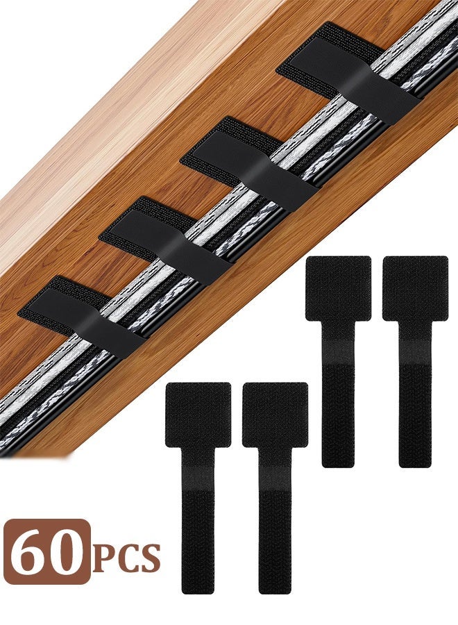 60 Pack Black Reusable Hook & Loop Adhesive Cable Ties, Adjustable Sticky-Back Cord Organizer Straps for Wire Management Home Office Kitchen Appliances Electronics Desk - Image 1