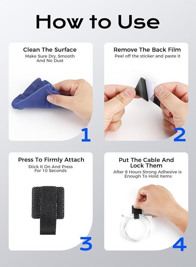 60 Pack Black Reusable Hook & Loop Adhesive Cable Ties, Adjustable Sticky-Back Cord Organizer Straps for Wire Management Home Office Kitchen Appliances Electronics Desk - Image 3