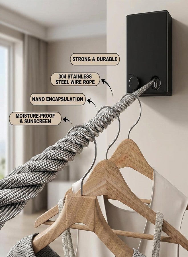 ZEBROC Japanese Retractable Clothesline | 4.2 Meter Wall Mounted Clothes Drying Rope with Stainless Steel Wire | Rotary Lock Smooth Retract System | No Drill or Screw Mount Single Line, Black - Image 3