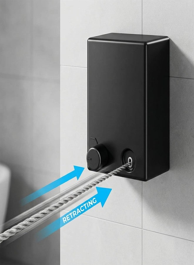 ZEBROC Japanese Retractable Clothesline | 4.2 Meter Wall Mounted Clothes Drying Rope with Stainless Steel Wire | Rotary Lock Smooth Retract System | No Drill or Screw Mount Single Line, Black - Image 2