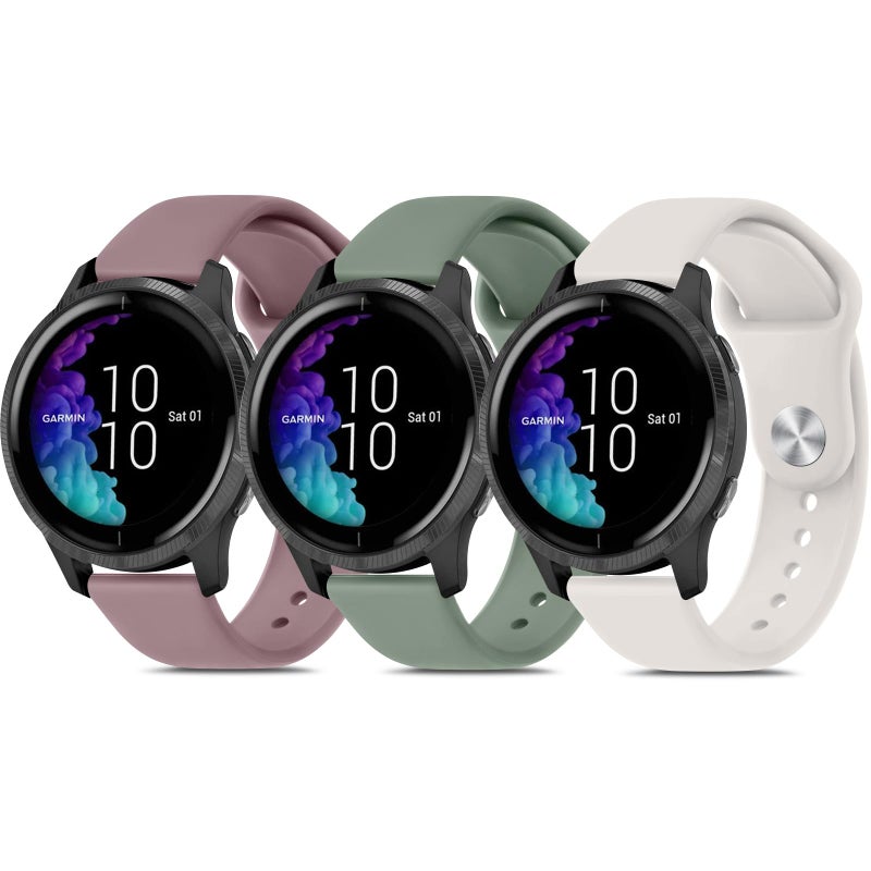 Meliya Bands Compatible with Garmin Venu 2 Plus / Venu Sq / Venu / Vivoactive 3 Watch Band Women Men, 3 PACK 20mm Quick Release Soft Silicone Sport Replacement Watch Strap for Garmin Vivomove Sport, - Image 1