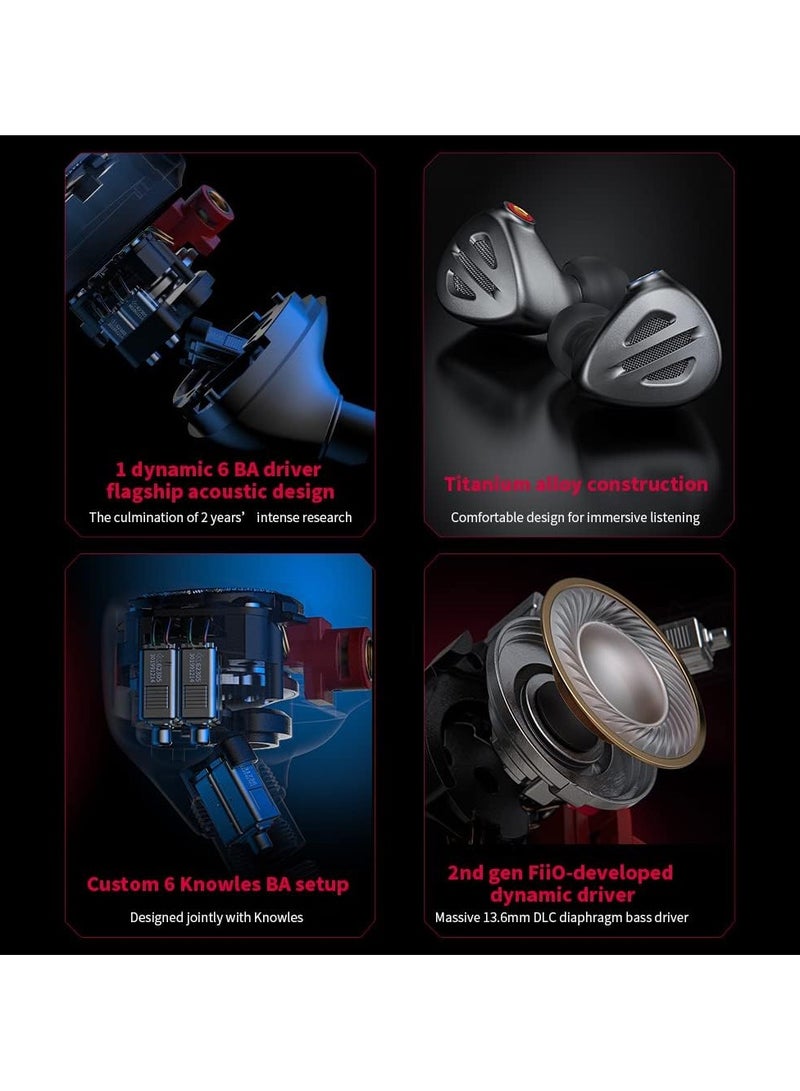 فيو FiiO FH9 سماعة رأس سلكية عالية الدقة فوق الأذن 1DD+6BA MMCX كابل قابل للتبديل مع مقابس سماعة رأس 2.5/3.5/4.4 مم للهواتف الذكية/الكمبيوتر المحمول/مكبر الصوت/الصوت المنزلي (أسود) - Image 3