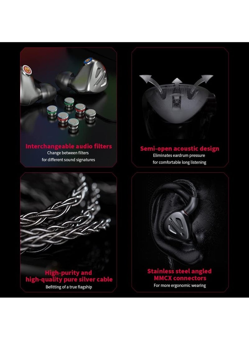 فيو FiiO FH9 سماعة رأس سلكية عالية الدقة فوق الأذن 1DD+6BA MMCX كابل قابل للتبديل مع مقابس سماعة رأس 2.5/3.5/4.4 مم للهواتف الذكية/الكمبيوتر المحمول/مكبر الصوت/الصوت المنزلي (أسود) - Image 4