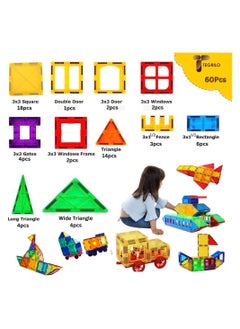 TEGRILO 60 Pcs Magnetic Building Blocks 3D Kids Building Blocks Set Magnetic Building Construction Educational STEM Toys for Toddler  - Image 3