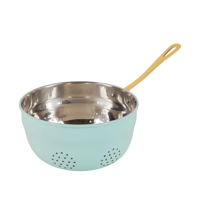 ALCU Colander with Brass Handle Blue Stylish MultiFunctional Kitchen Essential Stainless Steel Colander AntiRust Kitchen Items Colander for Washing Fruits Vegetables - Image 1