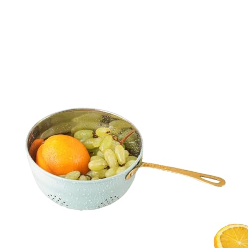 ALCU Colander with Brass Handle Blue Stylish MultiFunctional Kitchen Essential Stainless Steel Colander AntiRust Kitchen Items Colander for Washing Fruits Vegetables - Image 4