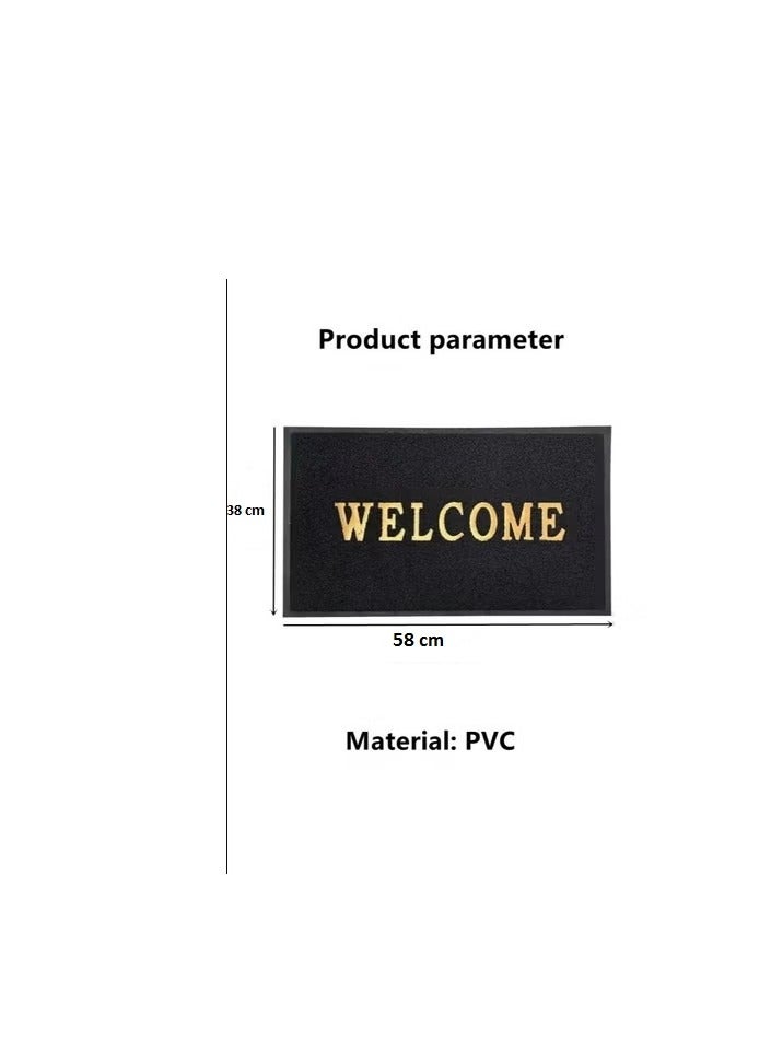 1-Piece Welcome Anti-Skid Doormat PVC Black/Gold 58 x 38 Centimeter