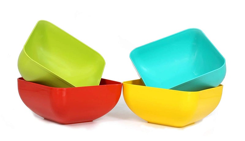 Thrivanta Thrivanta Plastic Unbreakable Colorful Mixing Bowl BPA Free nut Candy Serving Bowls Reusable Plastic Salad Bowl for Party SquareSet of 4 - Image 3