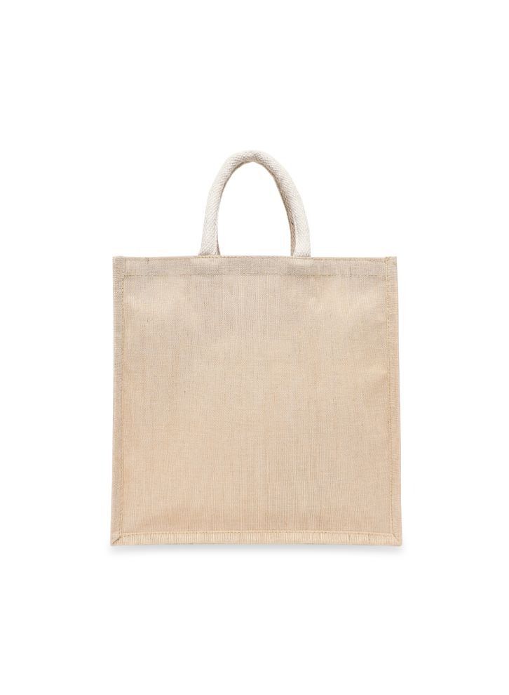 BYFT Laminated Juco Tote Bags with Gusset (Natural) Reusable Eco Friendly Shopping Bag (33.02 x 10.16 x 33.02 Cm) Set of 24 Pcs  - Image 1