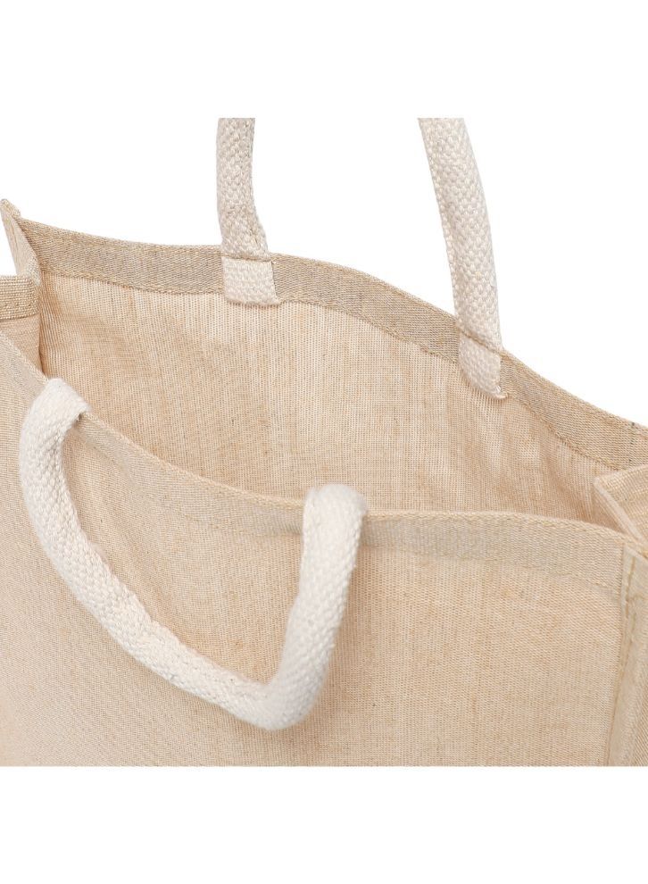BYFT Laminated Juco Tote Bags with Gusset (Natural) Reusable Eco Friendly Shopping Bag (33.02 x 10.16 x 33.02 Cm) Set of 24 Pcs  - Image 4
