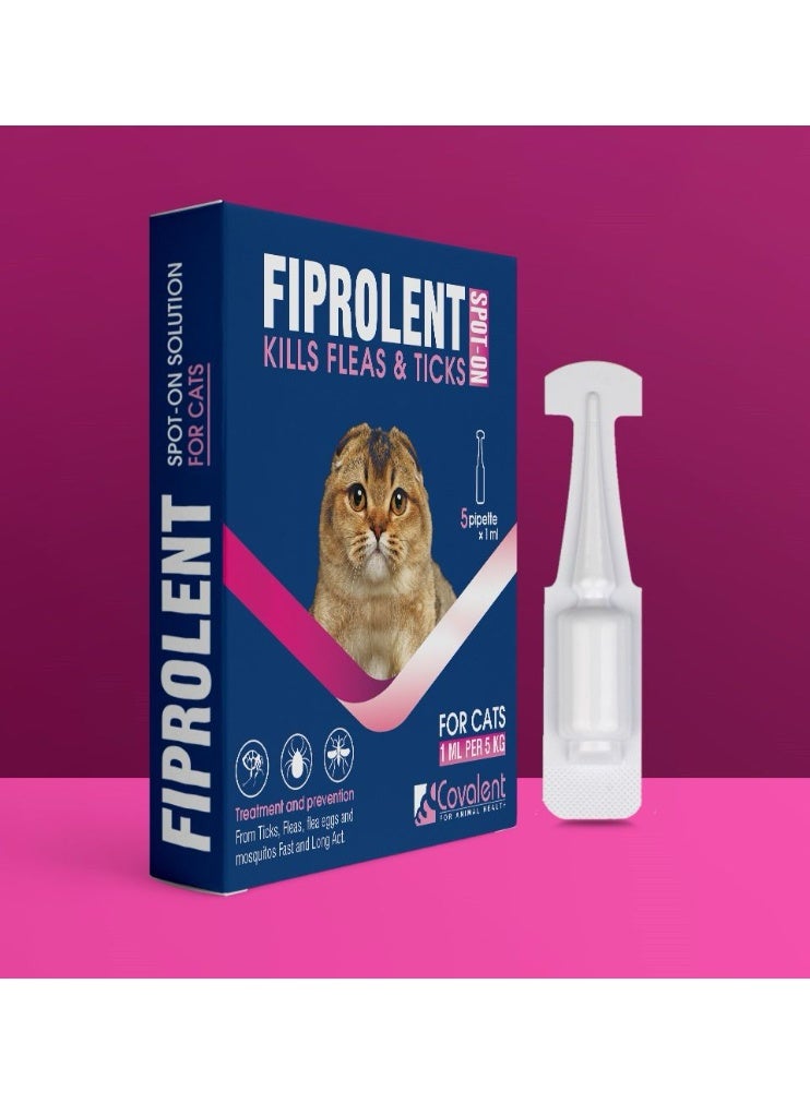 FIPROLENT Spot-On Flea & Tick Treatment for Cats -  Pipettes, Fast-Acting, Long-Lasting Protection, Kills Fleas, Ticks & Lice, Vet-Recommended, Easy Topical Solution (1 dropper) - Image 1