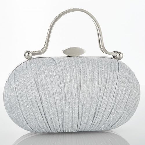 Simcat Clutch Purse for Women Glitter Pleated Evening Handbags with Rhinestone Evening Bag for Formal Bridal Wedding Party (Silver) - Image 2