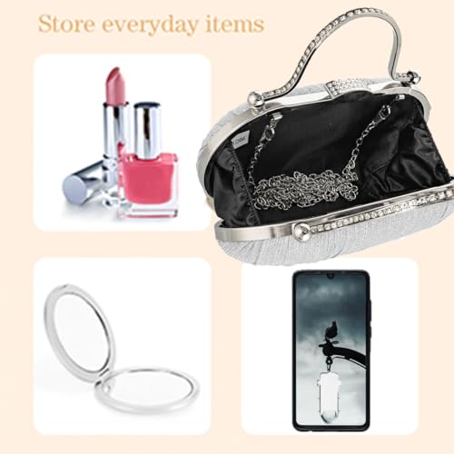 Simcat Clutch Purse for Women Glitter Pleated Evening Handbags with Rhinestone Evening Bag for Formal Bridal Wedding Party (Silver) - Image 4