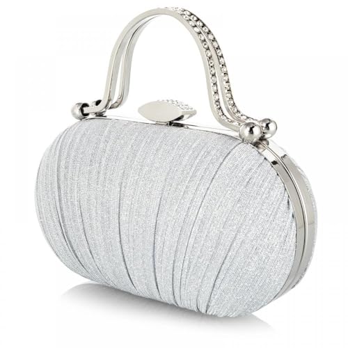 Simcat Clutch Purse for Women Glitter Pleated Evening Handbags with Rhinestone Evening Bag for Formal Bridal Wedding Party (Silver) - Image 1