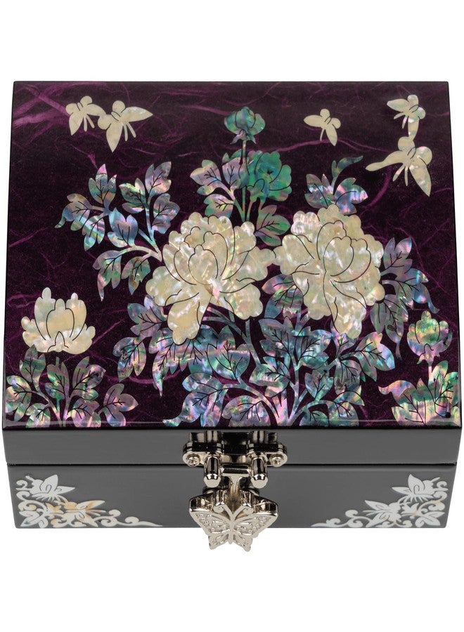 February Mountain Mother-of-Pearl Jewelry Box - Elegant Purple Lacquered Keepsake with Peony & Butterfly Design, Red Velvet Interior - Christmas, Birthday Gift, Unique Jewelry Organizer for Women - Image 1