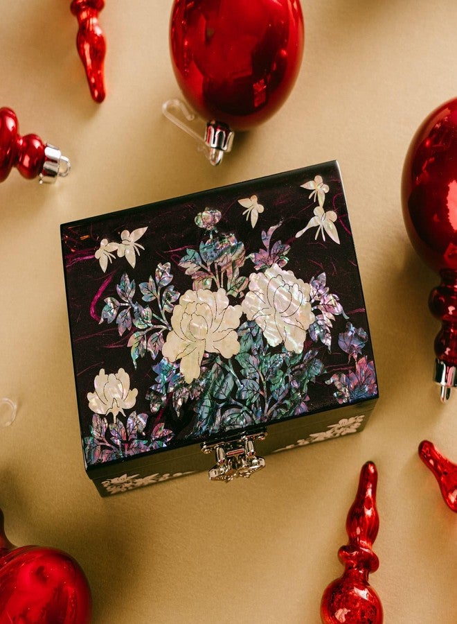 February Mountain Mother-of-Pearl Jewelry Box - Elegant Purple Lacquered Keepsake with Peony & Butterfly Design, Red Velvet Interior - Christmas, Birthday Gift, Unique Jewelry Organizer for Women - Image 2