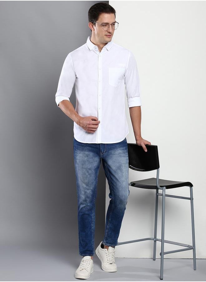 Dennis Lingo - Slim Fit White Men's Casual Shirt, Spread Collar, Full Sleeves, 100% Cotton, - Image 1
