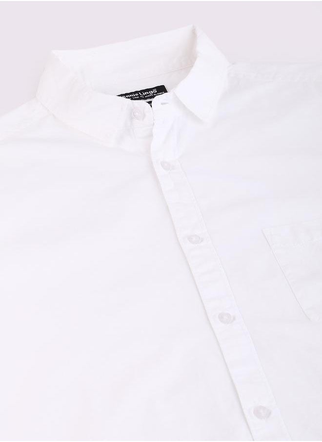 Dennis Lingo - Slim Fit White Men's Casual Shirt, Spread Collar, Full Sleeves, 100% Cotton, - Image 1
